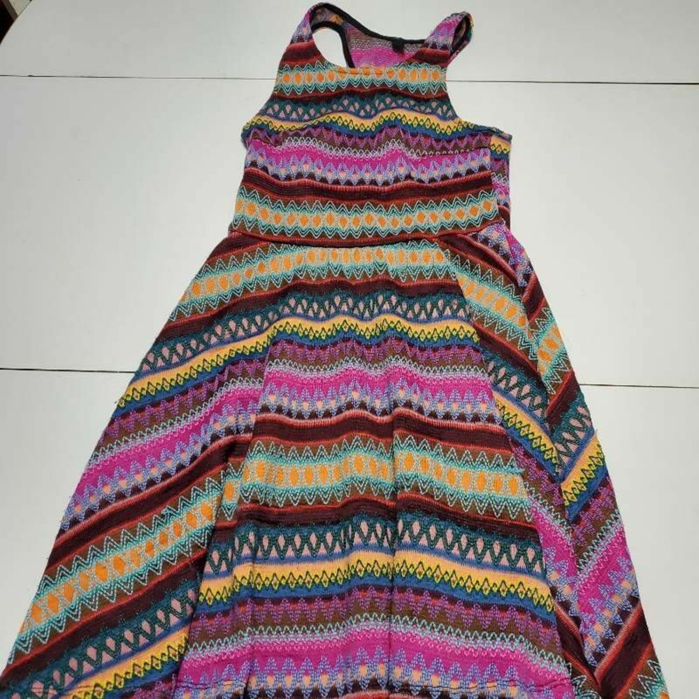 Womens Sweater Dress Pink Blue Geometric Embroidered Scoop Neck Sleeveless S